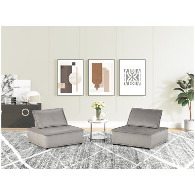 Fauteuil lounge Anna 40" en velours gris pâle sans accoudoirs, avec assise capitonnée et coussins amovibles