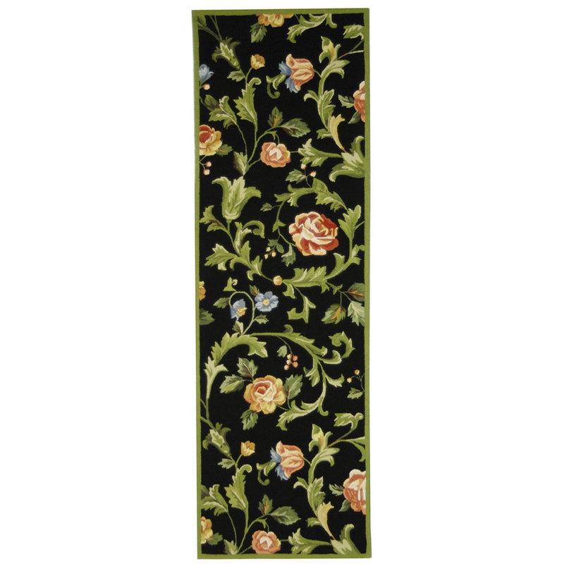 Hollander Hand-Hooked Wool Black Area Rug, Runner 2'6" x 10'