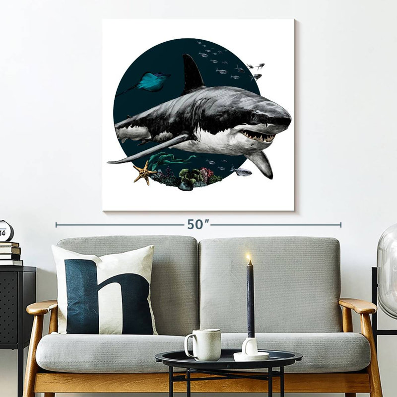 Crowle Gray Shark Illustration, 33" H x 33" W