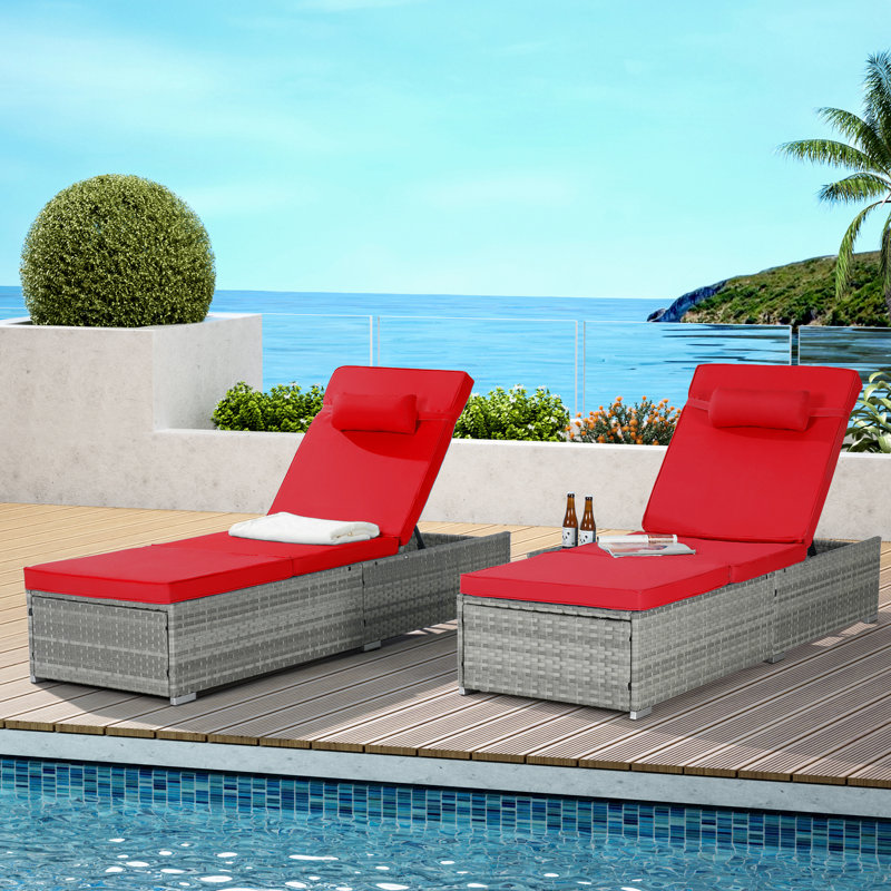 Extérieur de 2 avec chaises de piscine de patio, réglable, coussin pour le jardin 2 chaises longues près de la piscine