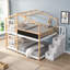 Lit superposé double au-dessus de double 93,3 x 55,9 x 76 pouces Lit simple en bois blanc et naturel avec fenêtres de toit, échelle et plateforme
