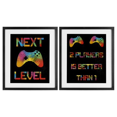 Gaming Friends Phrases 2pc Framed Print Under Glass Set, design by Marcus Prime