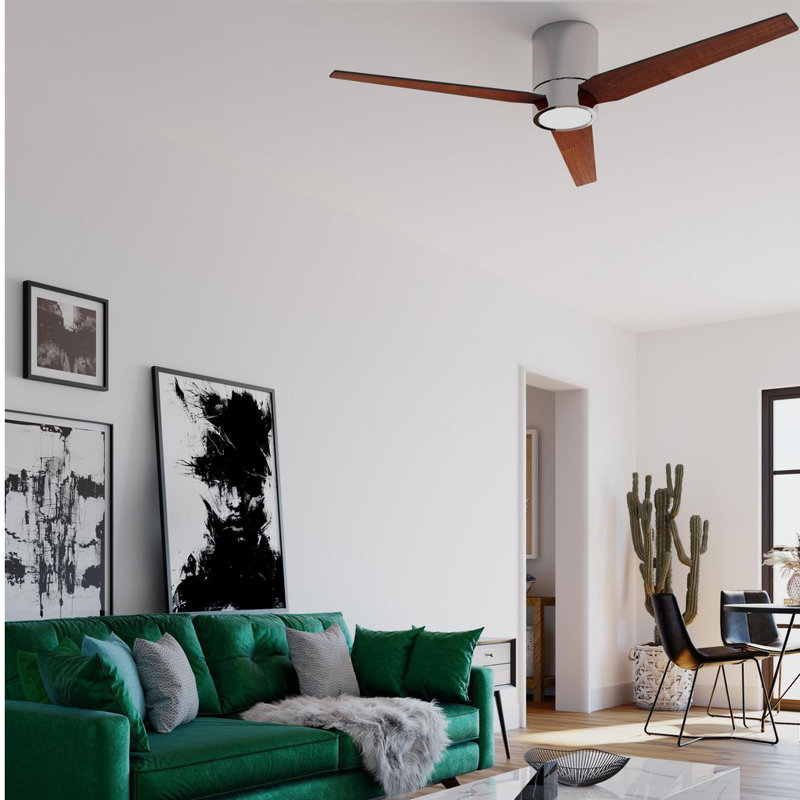 Goren 56'' Ceiling Fan with LED Lights, Polished Chrome with Black/Walnut Blades