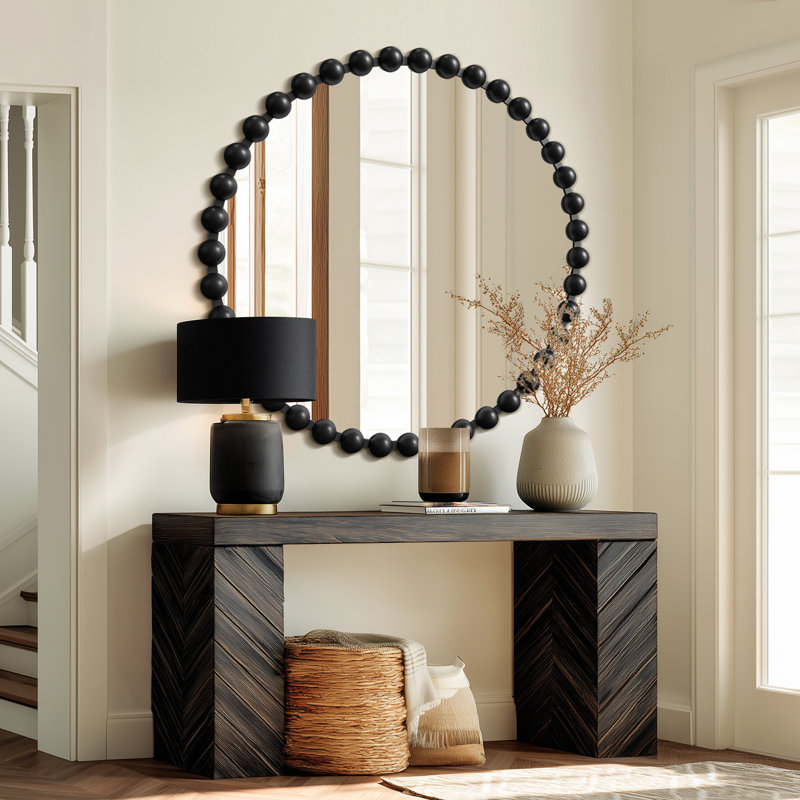 Miroir mural rond en métal, Noir, 36 po x 36 po