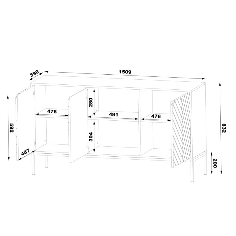 Rinor 383.54cm Sideboard, White/Gold