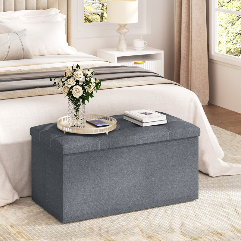 Upholstered Storage Bench Linen Bedroom Bench, Dark Gray, 15'' H X 30'' W X 15'' D
