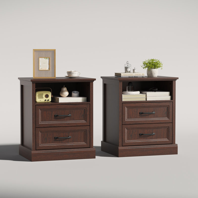 Ensemble de table de chevet 2 pièces 19,7 po pour chambre à coucher avec tiroirs, Brun