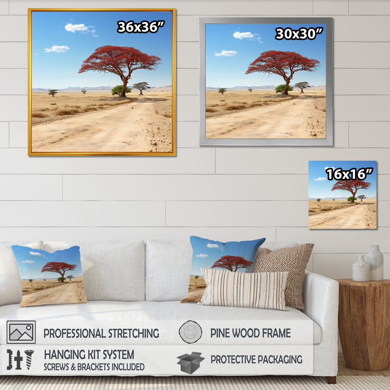 African Safari Tree Bliss II - arbre, art mural, Cadre flottant blanc, H 36 po x l 36 po x P 1,5 po