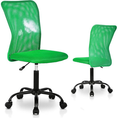 Chaise de bureau ergonomique à roulettes, sans accoudoirs Fauteuil de bureau ergonomique à roulettes, sans accoudoirs, dossier pivotant, dossier moyen, chaise à coudre avec support lombaire pour adolescents, vert