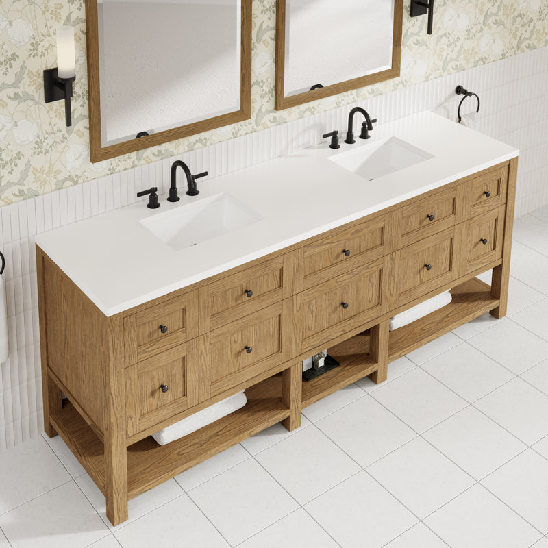 Breckenridge 84" W Double Vanity, White Zeus Silestone
