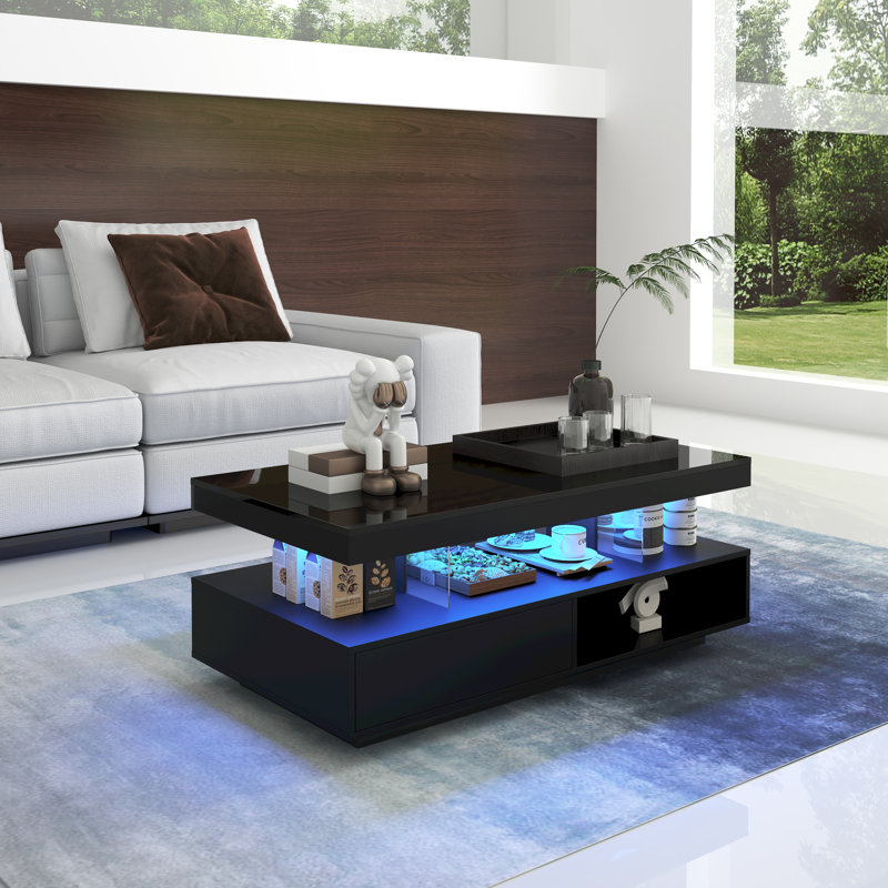 Modern High-gloss Coffee Table With Smart Led Lighting & Storage