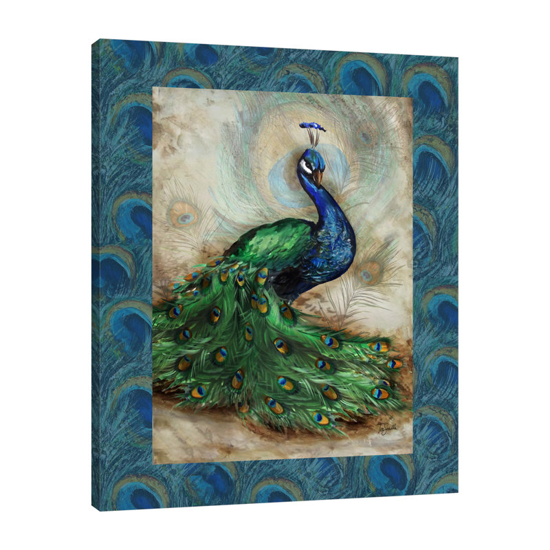 Peacock With Border II by Tre Sorelle Studios - Wrapped Canvas Painting, 38.1cm H x 30.48cm W, Wrapped Canvas
