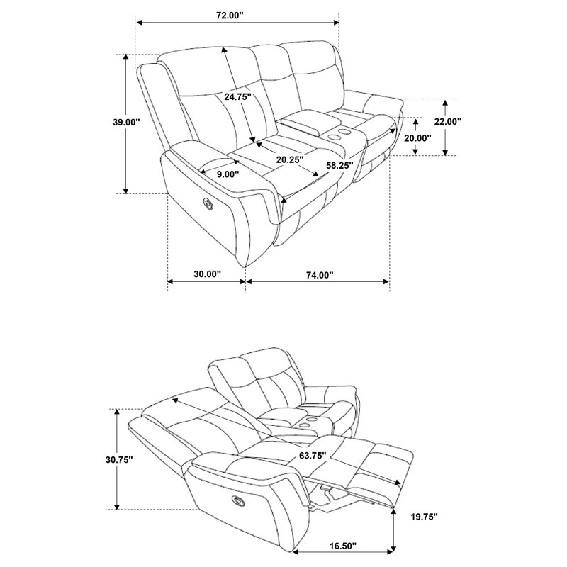 Juwana Upholstered Padded Arm Reclining Loveseat Charcoal, Charcoal Performance Coated Microfiber