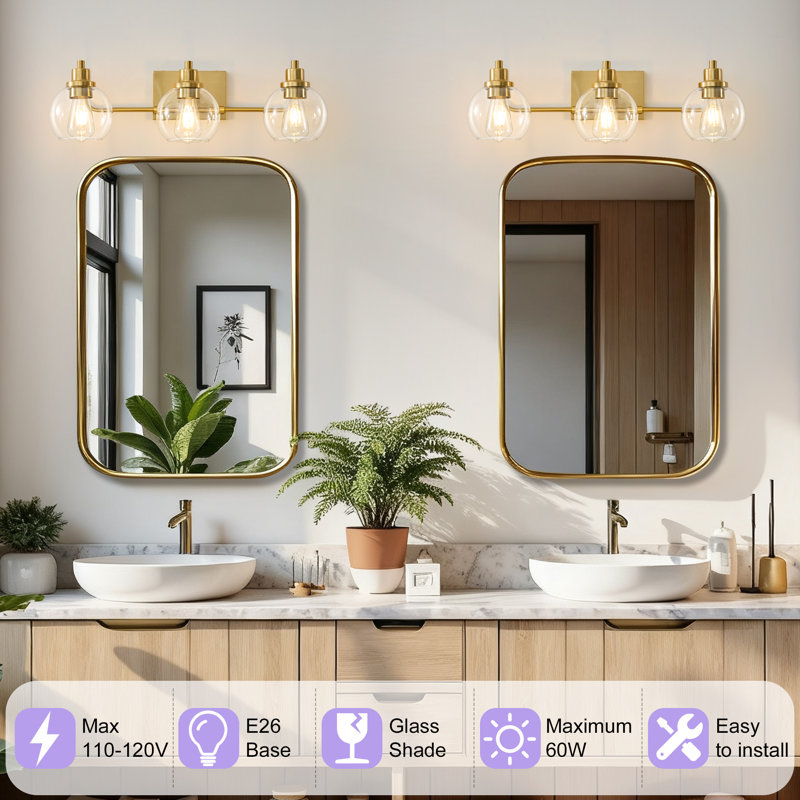 3-light Dimmable Bathroom Vanity Light, Gold
