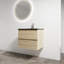 Lavabo de salle de bain mural 24 po, lavabo en céramique noire, 2 tiroirs avec fermeture en douceur, chêne, armoire combinée moderne en contreplaqué, lavabo, tiroirs fermés, protection-979469396-979469393-979469397