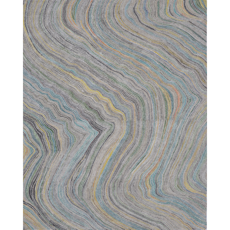 Rapids Hand Tufted PET Indoor/Outdoor Rug in Gray/Multi, Rectangle 8' x 10'