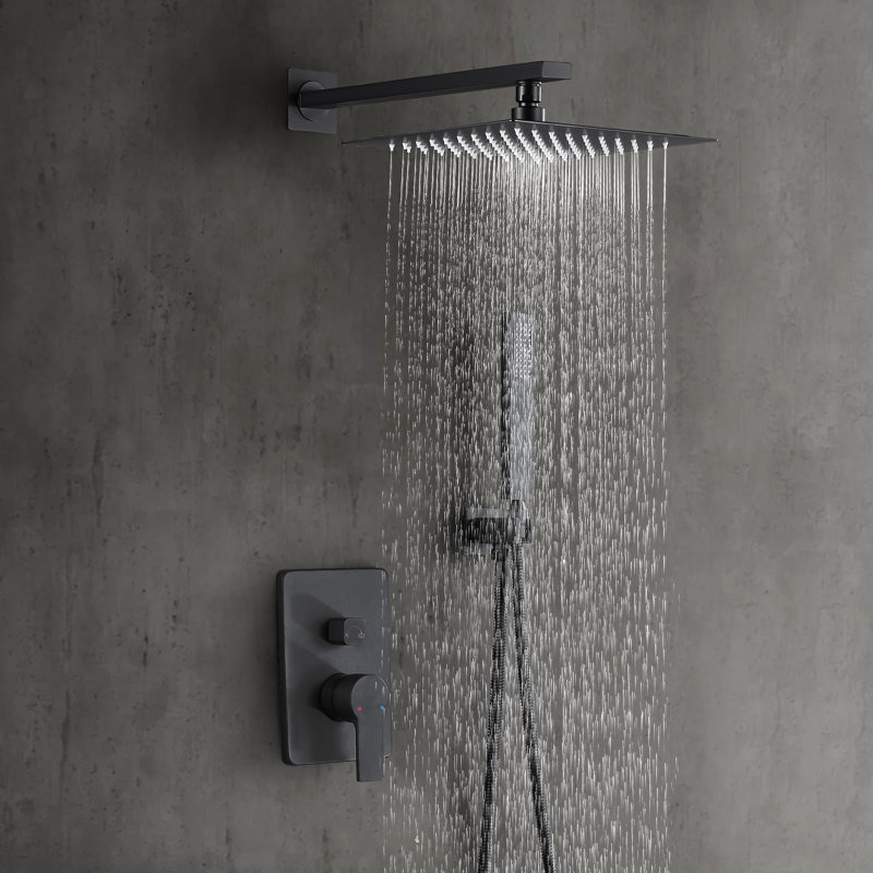 Wall Mounted Complete Shower System with Anti-Scald Pressure Balance Valve, Black