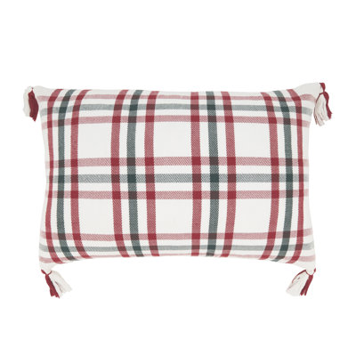 Tasseled Plaid Outdoor Throw Pillow Cover