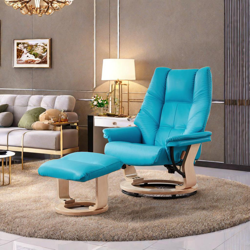 Nouchee Swivel Recliner, Natural, Blue