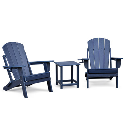Folding Outdoor Chair With Table, All - Weather Fire Pit Chair, Patio For Deck, Backyard, Balcony, Navy Blue, , Foldable Home And Table , Spaces, Heat Travel Use