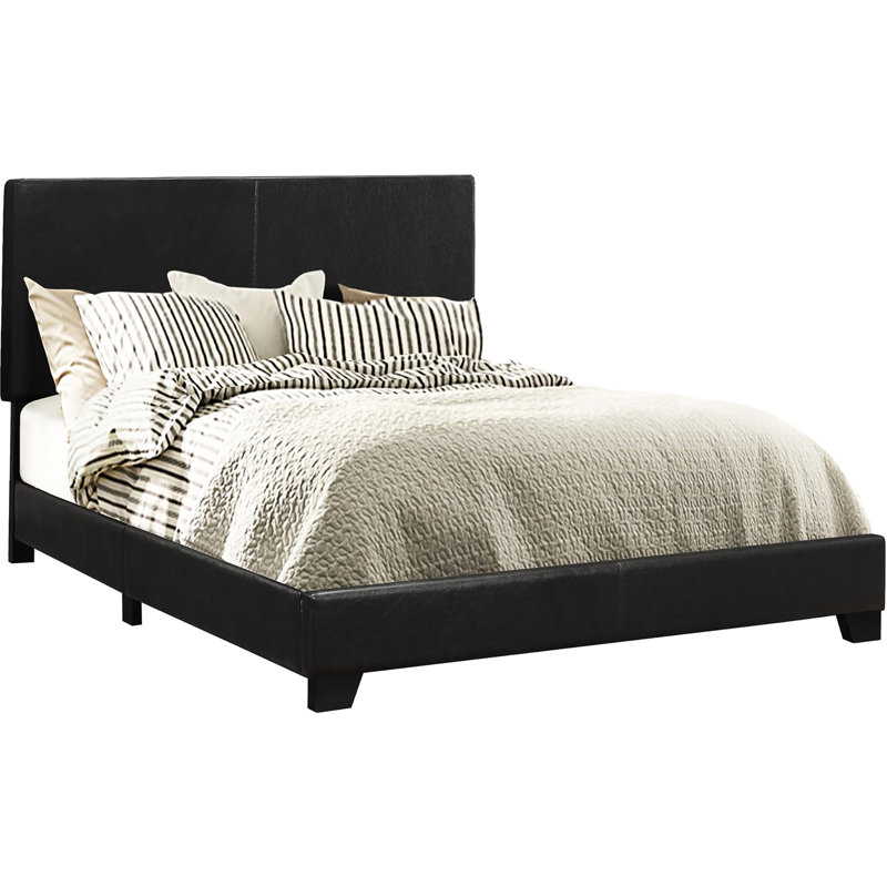 Lit double rembourré en similicuir noir avec une structure de style contemporain raffinée et confortable, Lit double, Noir