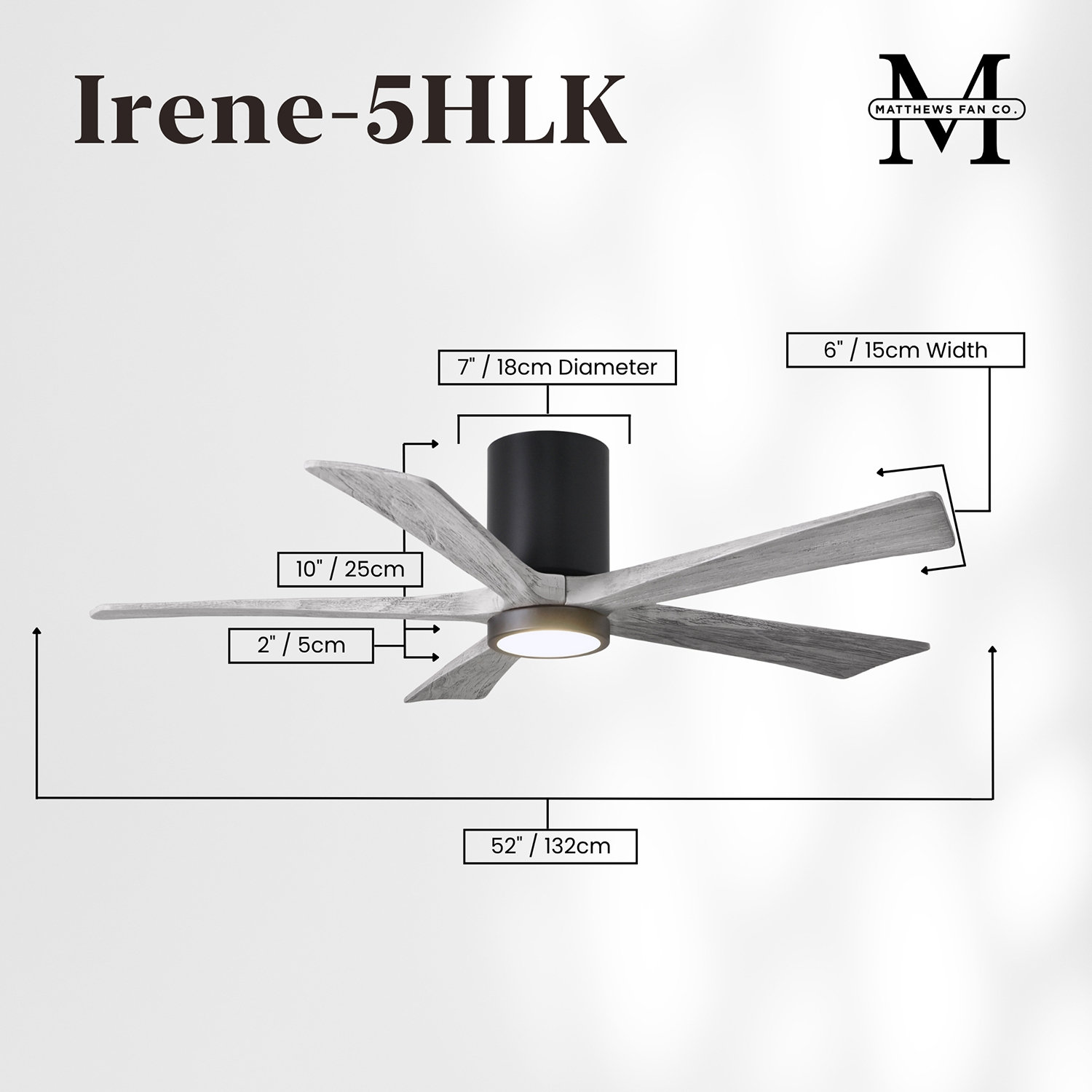 Irene Ceiling Fan with LED Light Kit, Matte Black, Barn Wood Tone, 52"