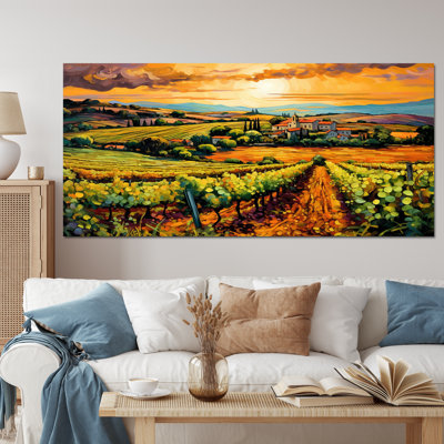 Vangogh Sunlit Vineyards I Framed On Canvas by Vincent Van Gogh Painting