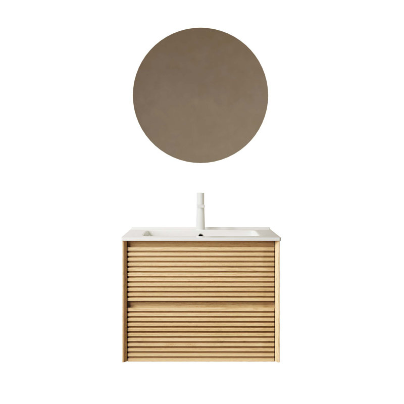 Meuble-lavabo mural 24 po avec lavabo, lavabo mural en contreplaqué flottant avec tiroirs et lavabo en céramique pré-assemblé