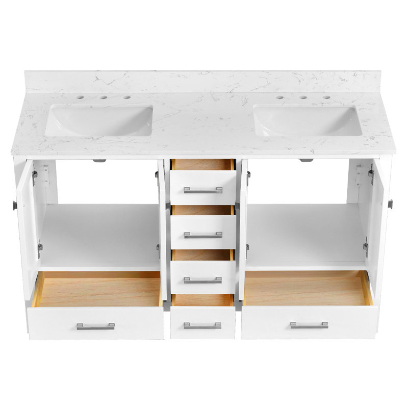 60-inch Bathroom Vanity With Engineered Stone Top, White