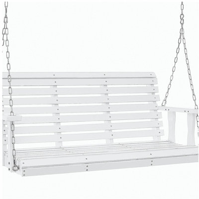 Balancelle en bois de 4,5 pi, balancelle de patio pour cour et jardin, capacité de charge élevée améliorée de 880 lb, banc de balançoire robuste avec chaînes suspendues pour l'extérieur, blanc