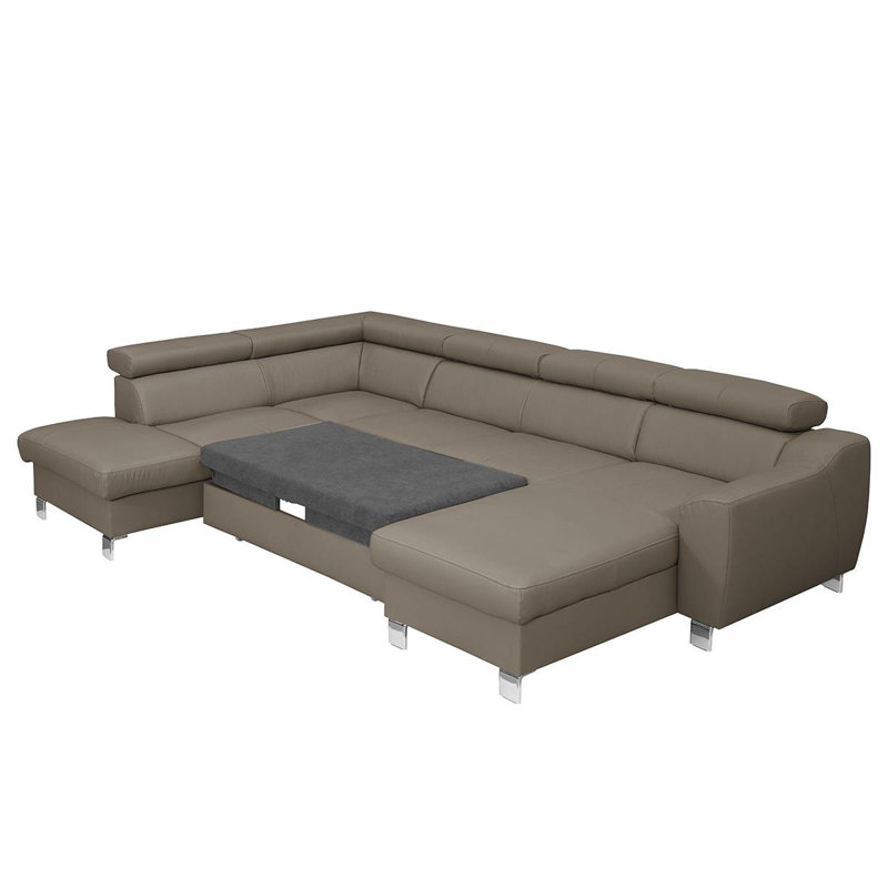 Avais Leather Large Corner Sofa in U-form, Taupe, Left Hand Facing, Yes