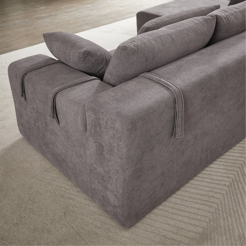 Modern Chenille Upholstered Sectional Sofa Couch Set, Gray