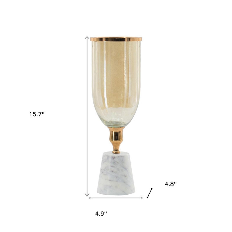 Vase de table 16 "en verre et marbre doré et blanc