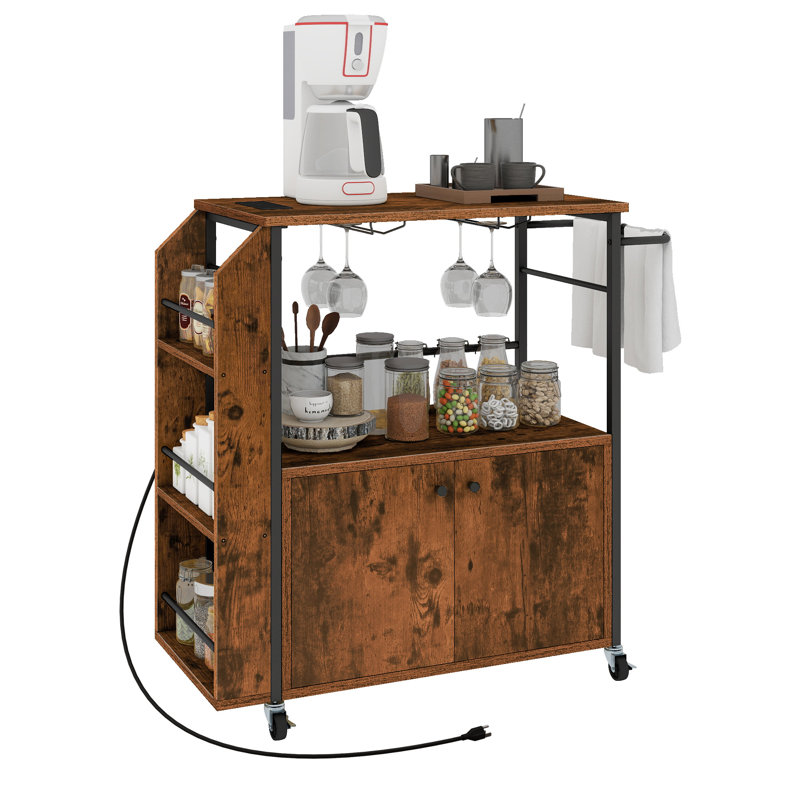 Chariot mobile pour îlot de cuisine mobile avec prise de courant et tablettes ouvertes, pour la cuisine, la salle à manger