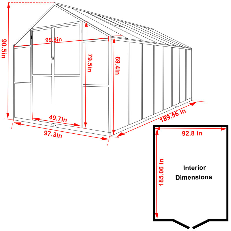 Greenhouse Multiple Sizes, Silver, 8' W X 16' D