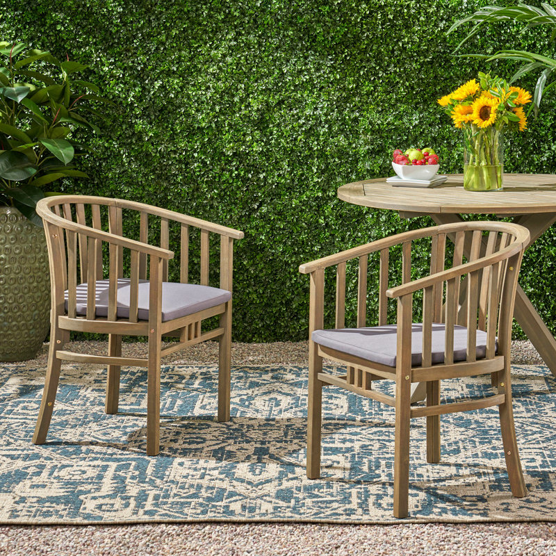 Ensemble de 2 chaises d'extérieur en bois avec coussins, gris foncé, finition grise