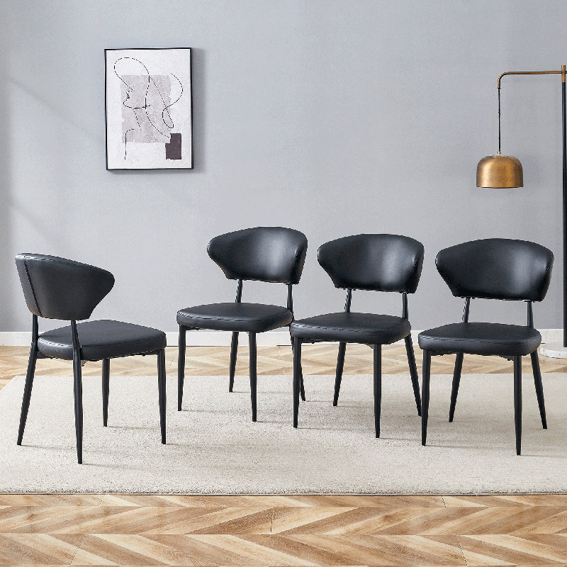 Chaises de salle à manger ergonomiques en cuir PU avec dossier incurvé Walpole, Noir