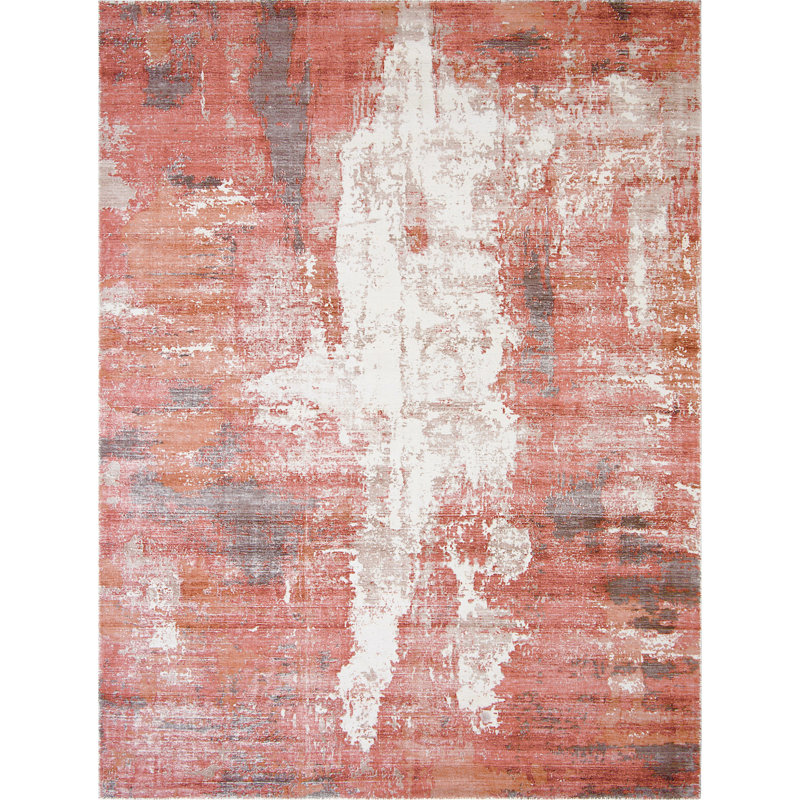 Area Rug in Red/Gray/White, Rectangle 9' x 12'