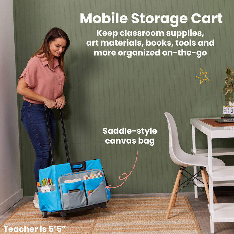 Blue and Grey Canvas Rolling Cart with Organizer Bag