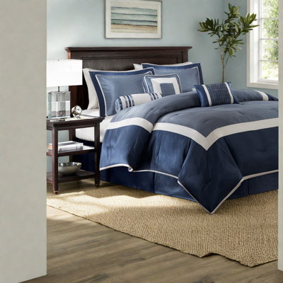 Ensemble de literie 7 pièces bleu marine, édredon en polyester hypoallergénique pour maison moderne