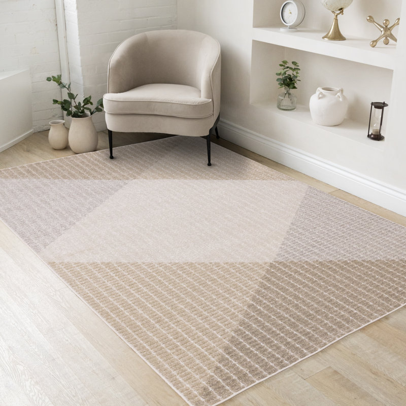 Horicon Geometric Beige Grey Cream Carved Woven Area Rug, Rectangle 7'10" x 10'6"