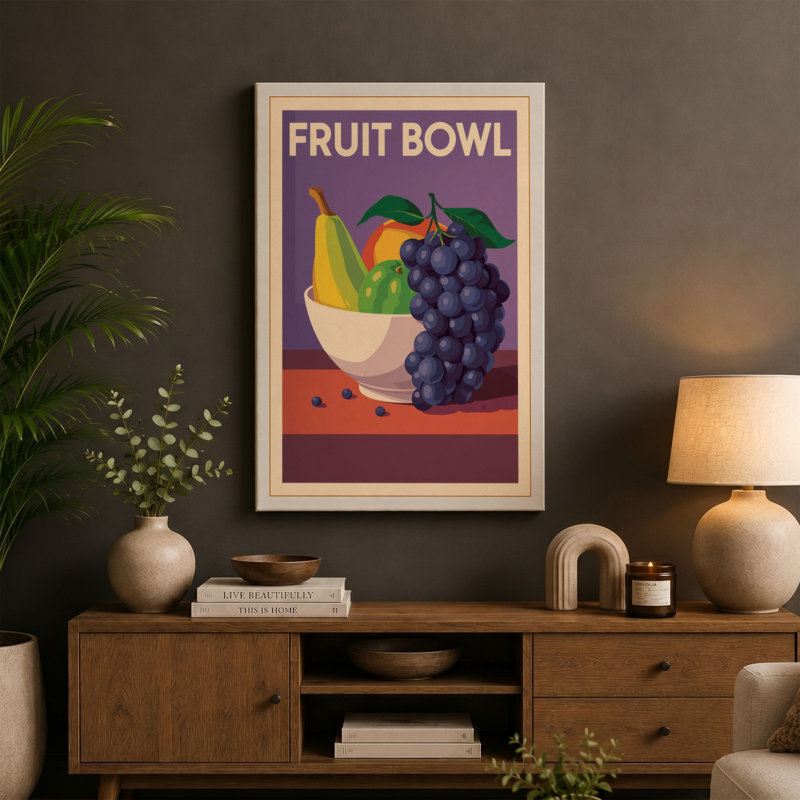 Fruit Bowl Art Deco - Wrapped Canvas, 30x20 - 76.2 x 50.8 cm, Terracotta Border