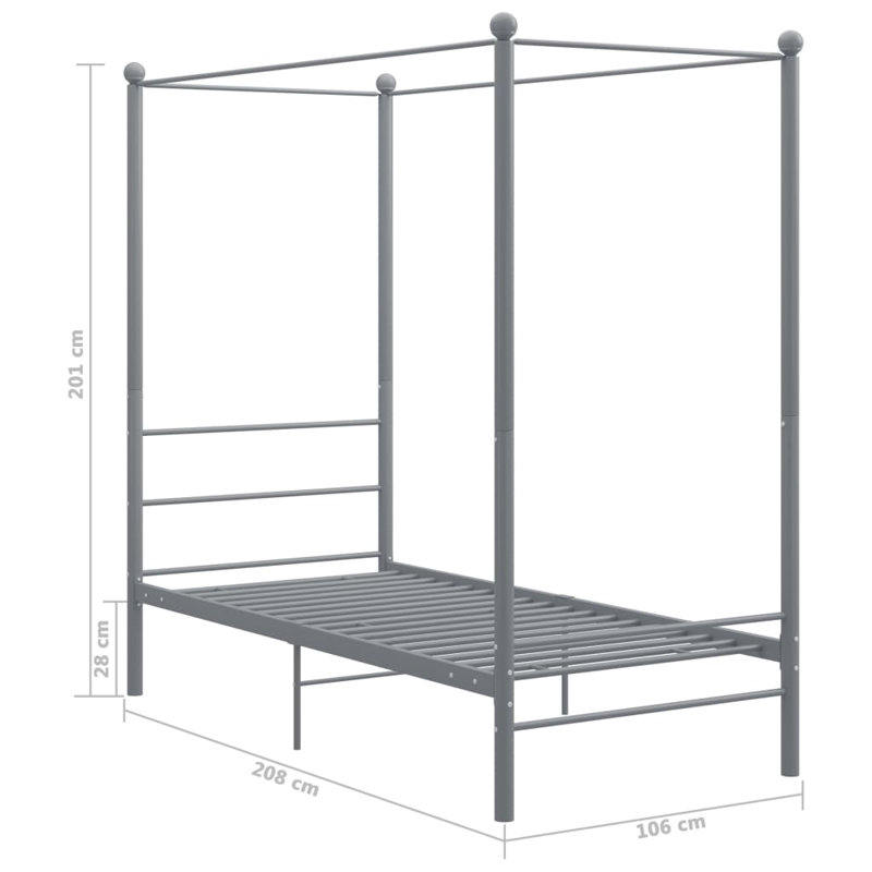 Azeezah Metal Bed, Grey, 90 x 200 cm