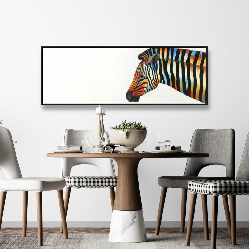 Imprimé zébré coloré sur toile, H 16 po x l 48 po, Toile encadrée noire