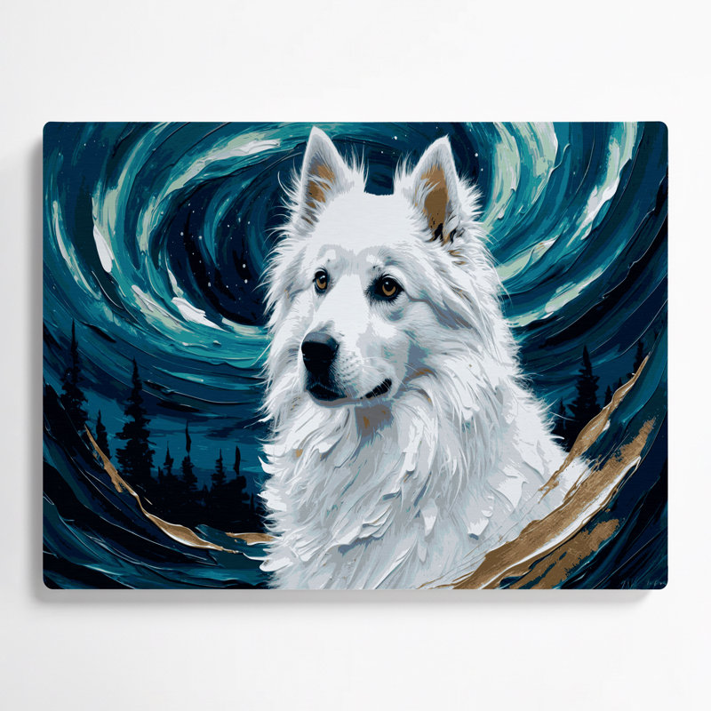 «Dogs American Eskimo Dog», art mural en métal bleu, H 11 po x l 14 po