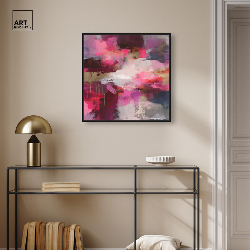 «Passionate Outburst I», impression sur toile rose par Art Remedy, cadre noir, 24 x 24, H 25 po x l 25 po, Structure noire