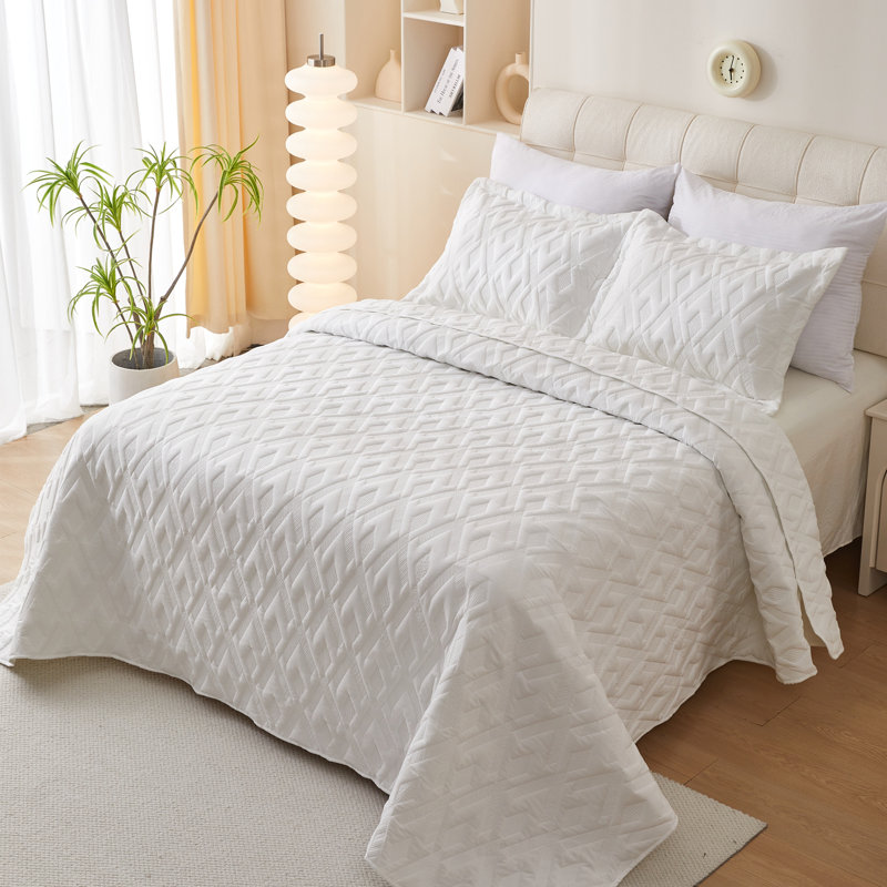 Courtepointe réversible en microfibre , Courtepointe très grand et 2 très grandes taies, Blanc