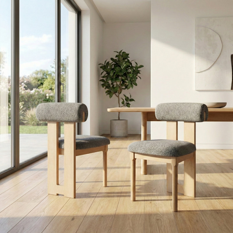 Abentego Solid Wood Fabric Dining Chair, Gray, 2