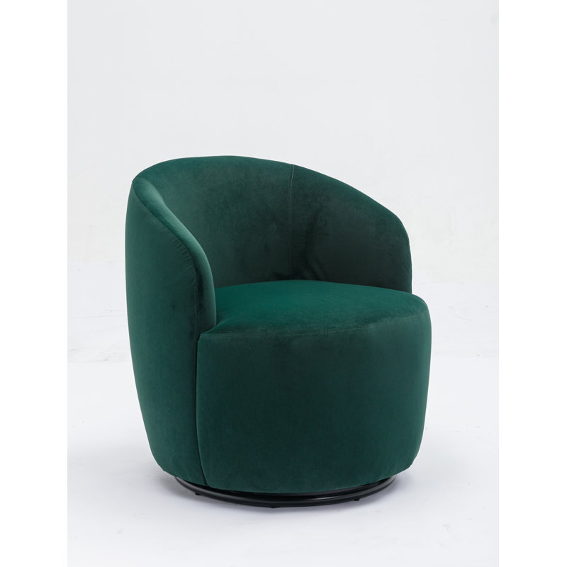 Swivel Accent Armchair Barrel Chair With Powder Coating Metal Ring, Green Velvet