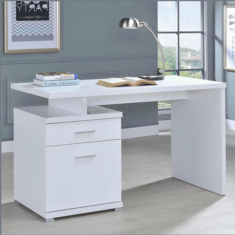 Bureau réversible blanc à 2 tiroirs, Blanc